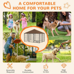 Pawhut Outdoor Dog House Kennel With Canopy Top & Lock Rotating Bowl Holder - thumbnail 4