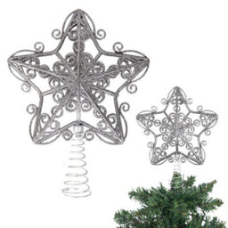 Shatchi Christmas Silver Glitter Star Tree Topper - Sparkling Star Decoration For Xmas Tree - Elegant Christmas Home Décor - thumbnail 1