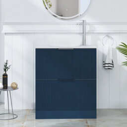 Royal Bathrooms Evora 700mm Midnight Blue Fluted Floor Standing Countertop Vanity Unit 2 Drawer With Milan Basin - thumbnail 1