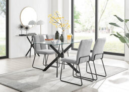 Furniturebox Uk Leonardo Black Leg Glass Dining Table & 4 Light Grey Halle Chairs - thumbnail 1