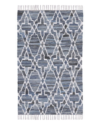 Wyld And Coco Blueclover Handwoven Trellis-Quatrefoil Rug 140 X 200 Cm - Cotton-Denim Blend, Low Pile - image 1