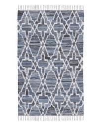 Wyld And Coco Blueclover Handwoven Trellis-Quatrefoil Rug 140 X 200 Cm - Cotton-Denim Blend, Low Pile - thumbnail 1