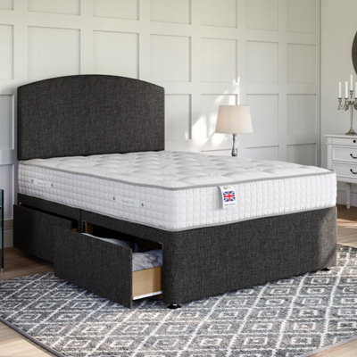 Divan Base Direct Linoso Charcoal Platform Top Divan Bed No Storage Base 2Ft6 Small Single + Wiltshire Floor Standing Headboard - image 1