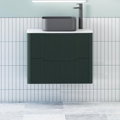 Royal Bathrooms Avenza 700mm Deep Moss Green Wall Hung Bathroom Countertop Vanity Unit 2 Drawer With Art Square Basin - image 1