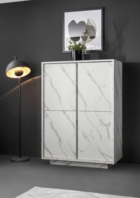 FurniComp LTD Furnicomp Glacia 4 Door 145Cm White Marble Highboard - image 1