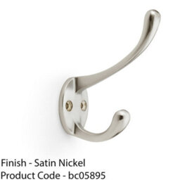 Loops Solid Brass Victorian Hat & Coat Hook - Wall Mounted Holder - Satin Nickel - thumbnail 2