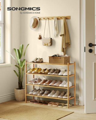 LEDREM Bamboo Shoe Rack, 4-Tier Stackable Space-Saving Storage Shelf For Entryway, Living Room, Bedroom, Garage, Natural Colour - image 1