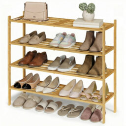 LEDREM Bamboo Shoe Rack, 4-Tier Stackable Space-Saving Storage Shelf For Entryway, Living Room, Bedroom, Garage, Natural Colour - thumbnail 2