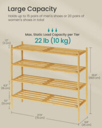LEDREM Bamboo Shoe Rack, 4-Tier Stackable Space-Saving Storage Shelf For Entryway, Living Room, Bedroom, Garage, Natural Colour - thumbnail 6