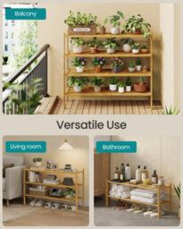 LEDREM Bamboo Shoe Rack, 4-Tier Stackable Space-Saving Storage Shelf For Entryway, Living Room, Bedroom, Garage, Natural Colour - thumbnail 7