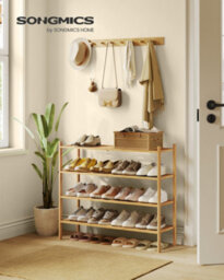 LEDREM Bamboo Shoe Rack, 4-Tier Stackable Space-Saving Storage Shelf For Entryway, Living Room, Bedroom, Garage, Natural Colour - thumbnail 1