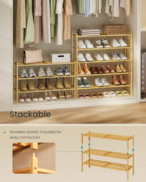 LEDREM Bamboo Shoe Rack, 4-Tier Stackable Space-Saving Storage Shelf For Entryway, Living Room, Bedroom, Garage, Natural Colour - thumbnail 5
