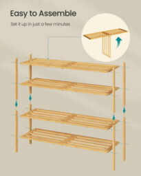 LEDREM Bamboo Shoe Rack, 4-Tier Stackable Space-Saving Storage Shelf For Entryway, Living Room, Bedroom, Garage, Natural Colour - thumbnail 8