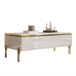 Matteo Modern High-Gloss Coffee Table With Storage Drawers - White - thumbnail 2