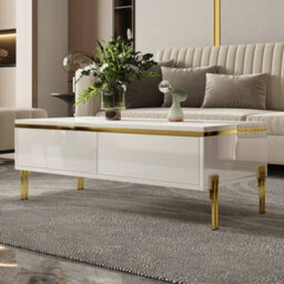 Matteo Modern High-Gloss Coffee Table With Storage Drawers - White - thumbnail 3