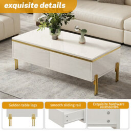 Matteo Modern High-Gloss Coffee Table With Storage Drawers - White - thumbnail 6