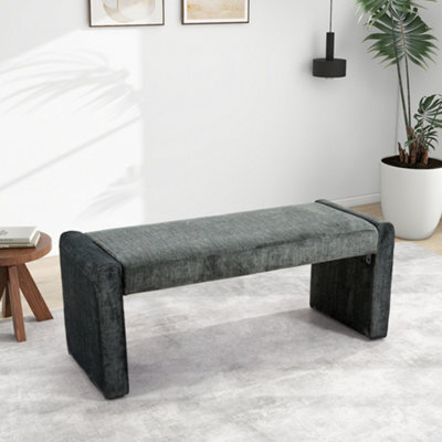 Living And Home Grey Velvet Upholstered Bed End Bench Hallway Bench W 1180 X D 460 X H 425 mm - image 1