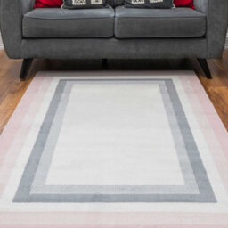 Loomed Blush Pink Grey Bordered Living Room Rug 80X150Cm - thumbnail 2
