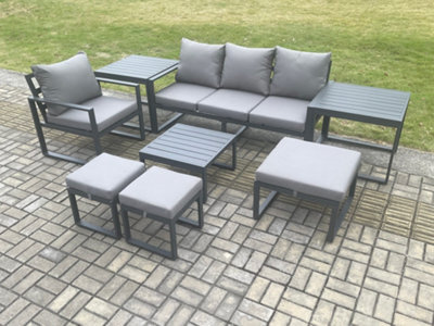 Fimous Aluminium Outdoor Garden Furniture Set Lounge Sofa Chair Sets With 2 Side Tables 3 Footstools Conservatory Set - image 1