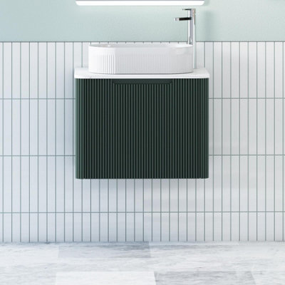Royal Bathrooms Avenza 600mm Deep Moss Green Wall Hung Bathroom Countertop Vanity Unit 1 Drawer With Lyon Basin - image 1