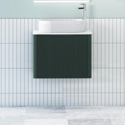 Royal Bathrooms Avenza 600mm Deep Moss Green Wall Hung Bathroom Countertop Vanity Unit 1 Drawer With Lyon Basin - thumbnail 1
