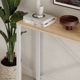 Decortie Archie Modern Narrow Console Table 110Cm Oak X-Frame Metal Legs Sofa Hallway Entryway Table - thumbnail 5