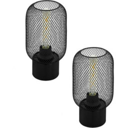 Set Of 2 Modern Black Steel Table Lamps With Round Wire Mesh Shade - thumbnail 1