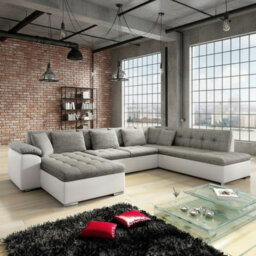 Niko Bis Fold Out U Shape Corner Sofa Chipboard Frame With Storage Bed 350X205X76 Cm Melange Grey And White Left