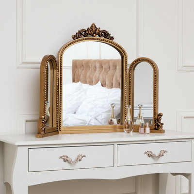 Melody Maison Gold Ornate Arched Triple Dressing Table Mirror 80Cm X 56Cm - image 1