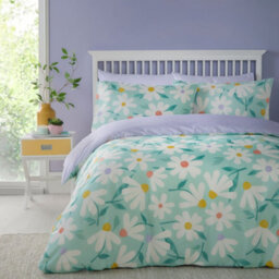 Fusion Daisy Retro Daisy Print Peach Textured Duck Egg Duvet Cover Set - thumbnail 1