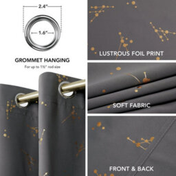 Deconovo Eyelet Blackout Curtains, Gold Constellation Printed Thermal Curtains For Bedroom, 55 X 54 Inch, Light Grey, 2 Panels - thumbnail 3