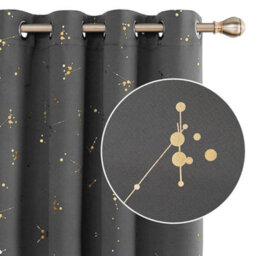 Deconovo Eyelet Blackout Curtains, Gold Constellation Printed Thermal Curtains For Bedroom, 55 X 54 Inch, Light Grey, 2 Panels - thumbnail 4