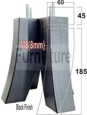 L&F 4X Replacement Furniture Legs Solid Wood Feet 185mm Height Sofas Chairs Settee Cabinets M8(8mm) Tsp2022 (Black) - image 1