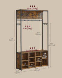 Industrial Entry Station, Space-Efficient Coat Storage With Open Compartment Design, Rustic Brown And Black - thumbnail 2