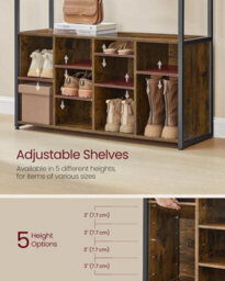 Industrial Entry Station, Space-Efficient Coat Storage With Open Compartment Design, Rustic Brown And Black - thumbnail 4