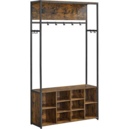 Industrial Entry Station, Space-Efficient Coat Storage With Open Compartment Design, Rustic Brown And Black - thumbnail 6