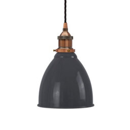 Slate Grey Classic Small Pantry Metal Painted Dome Pendant Light With Antique Copper Lamp Holder And Black Twisted Cable - Se Home - thumbnail 1