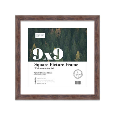 "9X9"" Walnut Picture Frame - 9X9"" Square Frame With 8X8"" Mount For 9X9""/8X8"" Pictures Luxurious Style Room Decor, 1 Pack" - image 1