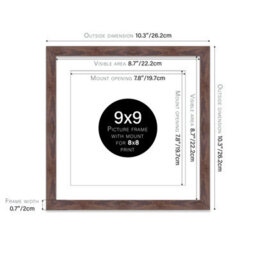 "9X9"" Walnut Picture Frame - 9X9"" Square Frame With 8X8"" Mount For 9X9""/8X8"" Pictures Luxurious Style Room Decor, 1 Pack" - thumbnail 2