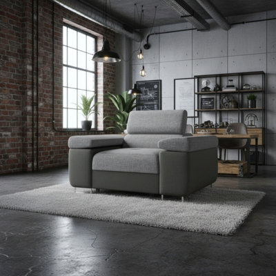 Torezio Armchair Adjustable Headrests Upholstered Freestanding Chipboard Frame Metal Legs 134X102X90Cm Grey And Melange - image 1