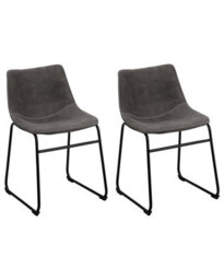 Beliani Rustic Retro Grey Fabric Dining Chairs Set Of 2 - Mid-Century Curved Back, Steel Frame - thumbnail 3