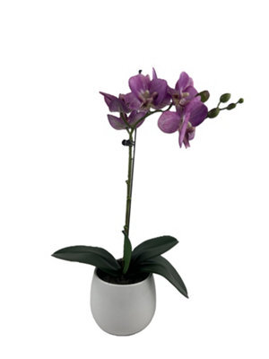 GreenBrokers Elegant Single Stem Purple Real Touch Artificial Potted Orchid (46Cm) In Round White Ceramic Pot - image 1