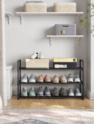 LEDREM 3-Tier Shoe Rack, Shoe Storage Organiser, Metal Storage Rack, Fits 12 To 15 Pairs Of Shoes, Stackable Shoe Shelf - thumbnail 3