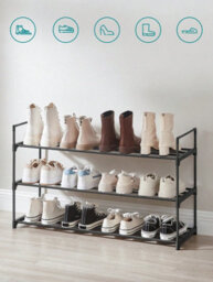 LEDREM 3-Tier Shoe Rack, Shoe Storage Organiser, Metal Storage Rack, Fits 12 To 15 Pairs Of Shoes, Stackable Shoe Shelf - thumbnail 2