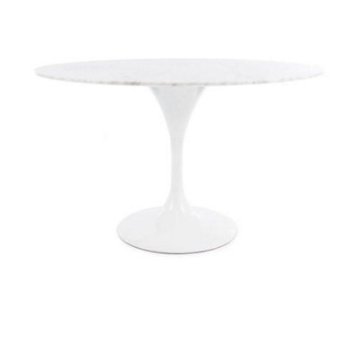 Fusion Living Tulip Set - Marble Large Circular Table And Six Chairs With Luxurious Cushion Light Pink - image 1