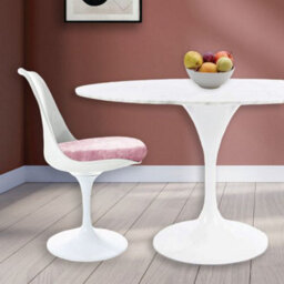 Fusion Living Tulip Set - Marble Large Circular Table And Six Chairs With Luxurious Cushion Light Pink - thumbnail 2