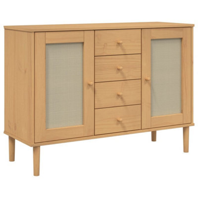 Berkfield Modern Sideboard Senja Rattan Look Brown 112X40X80 Cm Solid Wood Pine - image 1