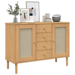 Berkfield Modern Sideboard Senja Rattan Look Brown 112X40X80 Cm Solid Wood Pine - thumbnail 3