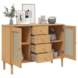 Berkfield Modern Sideboard Senja Rattan Look Brown 112X40X80 Cm Solid Wood Pine - thumbnail 4