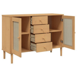 Berkfield Modern Sideboard Senja Rattan Look Brown 112X40X80 Cm Solid Wood Pine - thumbnail 6